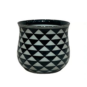 CACHEPOT PORCELANA AZUL PETROLEO E BRANCO TWIST D14XA13CM