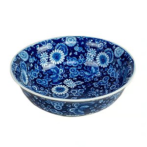 CENTRO DE MESA EM PORCELANA AZUL E BRANCO D30CM