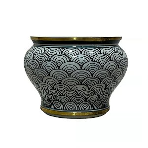 CACHEPOT PORCELANA PRETO BRANCO GOLDEN ESCAMAS D17XA11CM