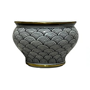 CACHEPOT PORCELANA PRETO BRANCO GOLDEN ESCAMAS D15XA11CM