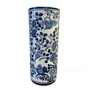 PORTA GUARDA CHUVA EM PORCELANA PASSARO AZUL E BRANCO D15XA36CM