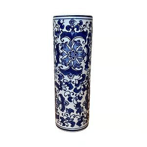PORTA GUARDA CHUVA PORCELANA FLORIDO AZUL BRANCO D14XA36CM