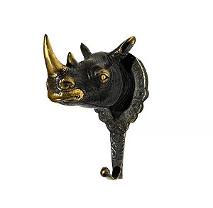 GANCHO BRONZE BALI RINOCERONTE NEGRO COM DOURADO