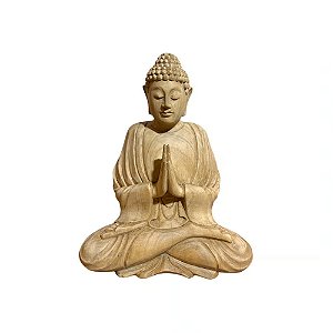 ESCULTURA IMPORTADA BUDA MADEIRA NATURAL ENTALHADA L15XA20CM