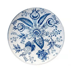 PRATO DECORATIVO EM PORCELANA PRIMAVERA AZUL E BRANCO D25CM