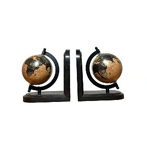 CONJUNTO APARADORES DE LIVROS GLOBO TERRACOTA BASE EM MADEIRA PRETA 16CM
