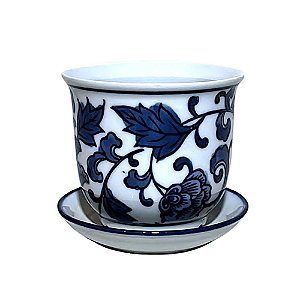 CACHEPOT PORCELANA AZUL E BRANCA BOTANICA ENCANTADA D19XA16CM