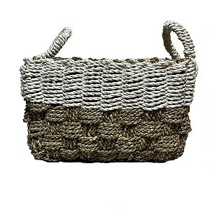 CESTO RATTAN BALI RETANGULAR NATURAL E BRANCO