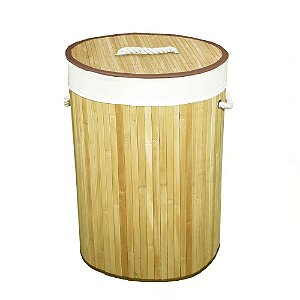 CESTA DECORATIVA EM BAMBU NATURAL REDONDO COM ALCAS EM CORDA