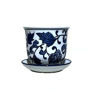 CACHEPOT PORCELANA AZUL E BRANCA BOTANICA ENCANTADA D14XA12CM