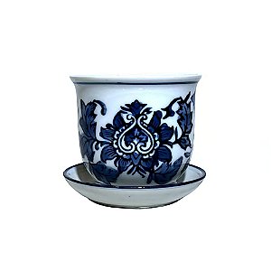 CACHEPOT PORCELANA AZUL E BRANCA FLORAL NOBRE D15XA12CM 2