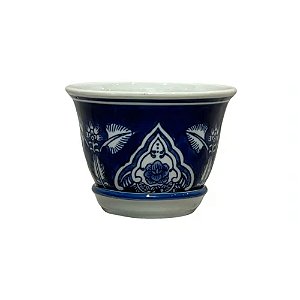 CACHEPOT PORCELANA AZUL E BRANCA IMPERIO D16XA12CM