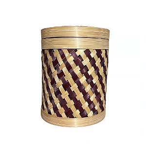 CAIXA BALI CILINDRICA TRAMA BAMBU NATURAL E BORDO COM TAMPA D16CM