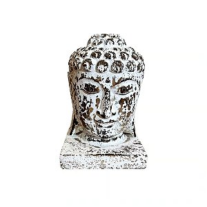 CABECA DE BUDA DECORATIVA EM MADEIRA WHITEWASH A20CM