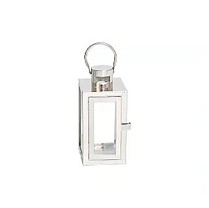 LANTERNA DECORATIVA CHINA ALUMINIO E VIDRO RETANGULAR COM ALCA PRATA