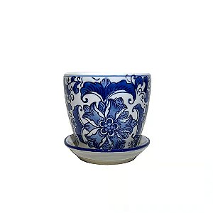CACHEPOT PORCELANA AZUL E BRANCA HARMONIA D16XA17CM
