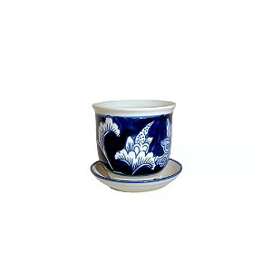 CACHEPOT PORCELANA AZUL E BRANCA VENTO DE OUTONO D10XA09CM