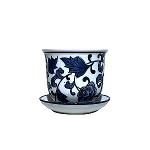 CACHEPOT PORCELANA AZUL E BRANCA BOTANICA ENCANTADA D10XA10CM