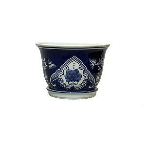CACHEPOT PORCELANA AZUL E BRANCA IMPERIO D11XA08CM