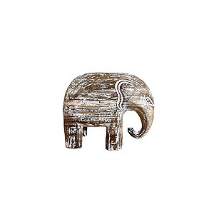ESCULTURA ELEFANTE DECORATIVO EM MADEIRA WHITEWASH A17CM