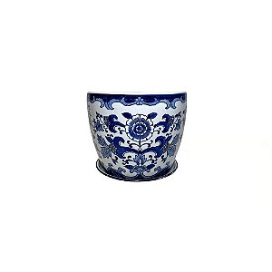 CACHEPOT PORCELANA AZUL E BRANCA JARDIM IMPERIAL PP D13XA12CM