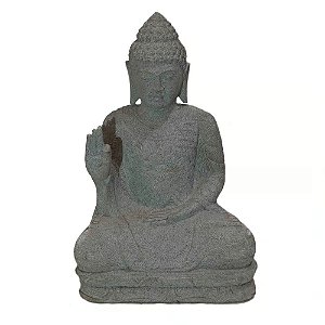 ESCULTURA BUDA BALI EM PEDRA CLARA RENDADA A60CM