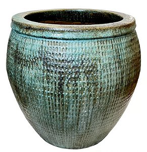 VASO VIETNAMITA DE CERAMICA IMPORTADO ISTAMBUL VERDE MUSGO D80XA80CM