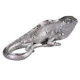 ESCULTURA RESINA ALERT LIZARD PRATA BRILHANTE 43,5 X 24 X 17