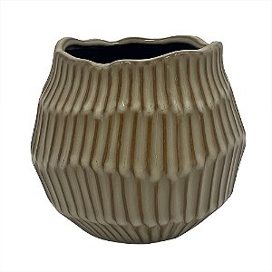 VASO DECORATIVO EM CERAMICA - CAQUI ESCURO - 16X16X14CM