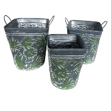 CJ. DE VASOS EM METAL VERDE E PRATA - 3PCS