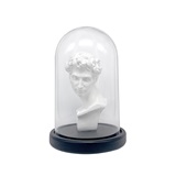 PEÇA DECORATIVA ESCULTURA ROMANA NA CUPULA DE VIDRO BRANCA E PRETA