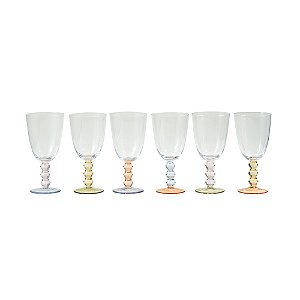 CJ TACAS EM VIDRO COM HASTES EM ESFERAS TRANSPARENTE E COLORIDO 6 PCS - 420ML