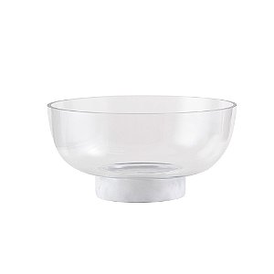 CENTRO DE MESA EM VIDRO E MARMORE TRANSPARENTE E BRANCA