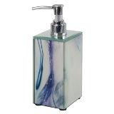 PORTA SABONETE LIQUIDO DE VIDRO BRANCO E AZUL