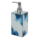 PORTA SABONETE LIQUIDO DE VIDRO BRANCO E AZUL
