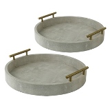 CJ. DE BANDEJAS DE MADEIRA E COURO CINZA - 2 PCS