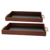 CJ. DE BANDEJAS DE MADEIRA E COURO VINHO E PRETO - 2 PCS
