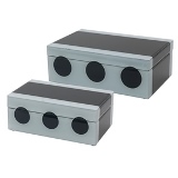 CJ. DE PORTA JOIAS DE MADEIRA E VIDRO PRETO E BRANCO - 2 PCS