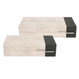 CJ. DE PORTA JOIAS DE MADEIRA E COURO PRETO E BEGE - 2 PCS