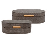 CJ. DE PORTA JOIAS DE MADEIRA E COURO CINZA - 2 PCS