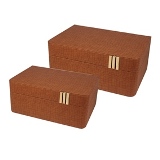 CJ. DE PORTA JOIAS DE MADEIRA E COURO MARROM - 2 PCS
