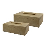 CJ. DE PORTA JOIAS DE MADEIRA E COURO BEGE - 2 PCS