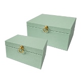 CJ. DE PORTA JOIAS DE MADEIRA E COURO AZUL CLARO - 2 PCS
