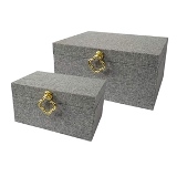 CJ. DE PORTA JOIAS DE MADEIRA E TECIDO CINZA - 2 PCS