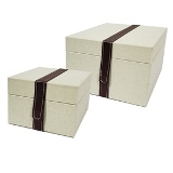 CJ. DE PT DE MADEIRA E TECIDO CINZA E BRANCO COM ALCA DE COURO - 2 PCS