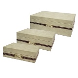 CJ. DE PORTA JOIAS DE MADEIRA E COURO BEGE - 3 PCS