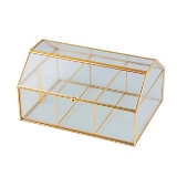 CAIXA DE VIDRO E METAL DOURADO