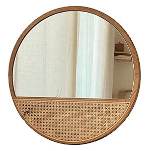 ESPELHO DE MADEIRA E RATTAN