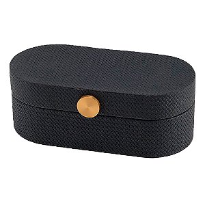 CAIXA DECORATIVA EM MADEIRA E REVESTIDO EM PU PRETO 25CM X 12,8CM X 9CM