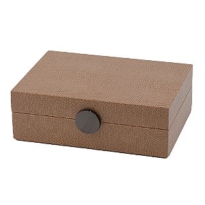 CAIXA DECORATIVA EM MADEIRA E REVESTIDO EM PU MARROM 22CM X 16CM X 8CM
